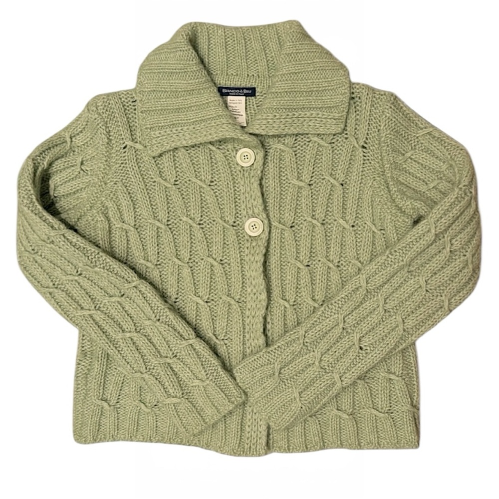Bianco & Blue Alpaca-Wool Blend Light Green Olive Knit Cardigan Vintage